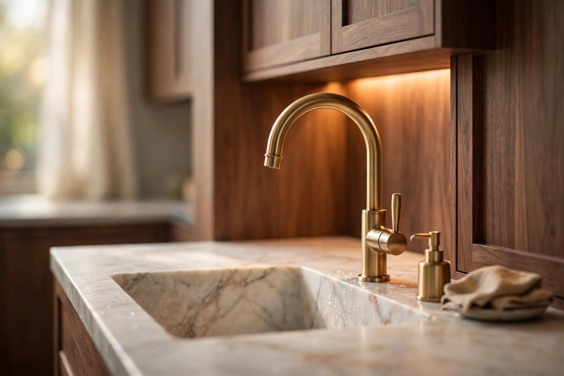 Finished stone and brass detail